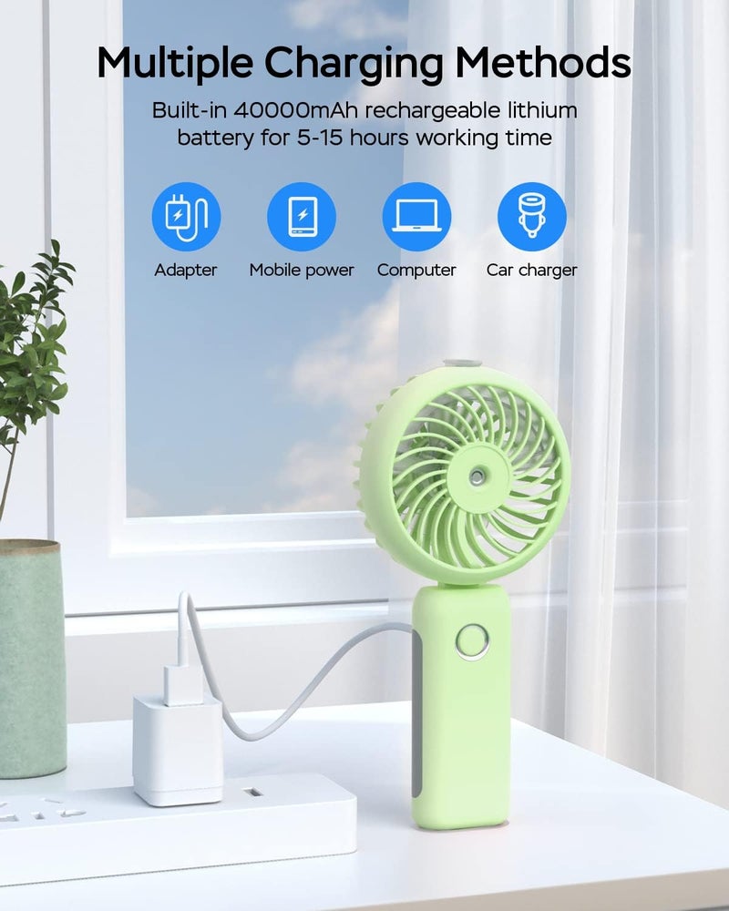RNKRUN Portable Handheld Misting Fan, 4000mAh USB Rechargeable Personal Foldable Fan with Water Tank Battery Operated Spray Water Mist Makeup Small Face Steamer for Travel Outdoors Office matcha - Image 4